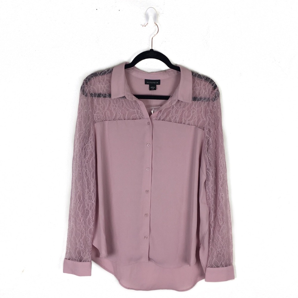 Metaphor | NWOT lace pink button down top